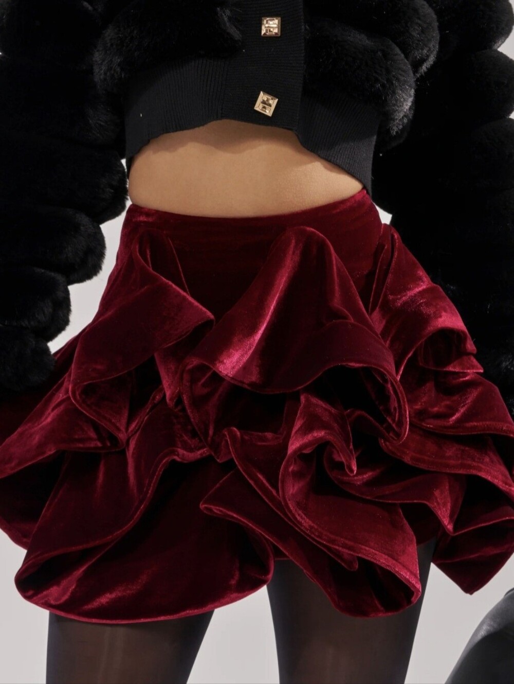 AKIRA QUEEN VELVET RUFFLE MINI SKIRT 1X Stunning Sold Out NWT